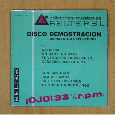 VARIOS EDICION MUSICAL BELTER DSICO DESMOSTRACION - CATALINA + 7 - EP
